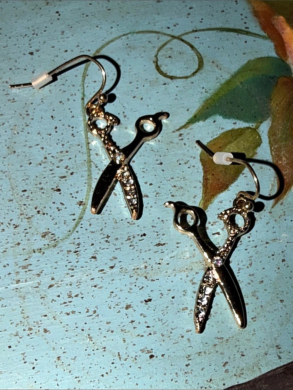 Scissor Earrings in Gold tone with crystals Like New